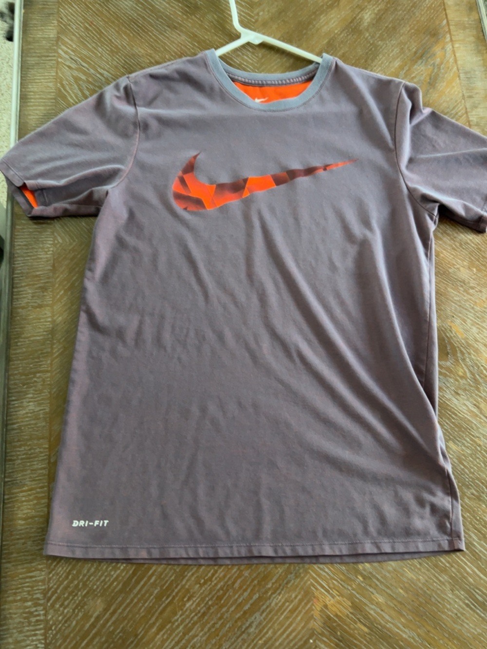 Nike Short Sleeve Dri-FIT Tee in Mauve with Orange Logo